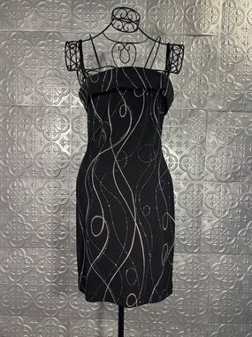 Vintage y2k mini dress Strap Silver Swirl Boho Grunge party Slip S All That Jazz